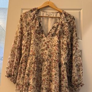 LOFT Cream Floral Ruffle MAXI dress